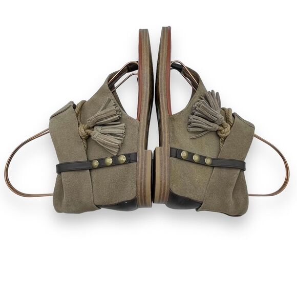 MIA Natasha Tan Stone Suede Boho Thong Ankle Wrap Tassel Sandal Women’s Size 7 - Picture 11 of 16